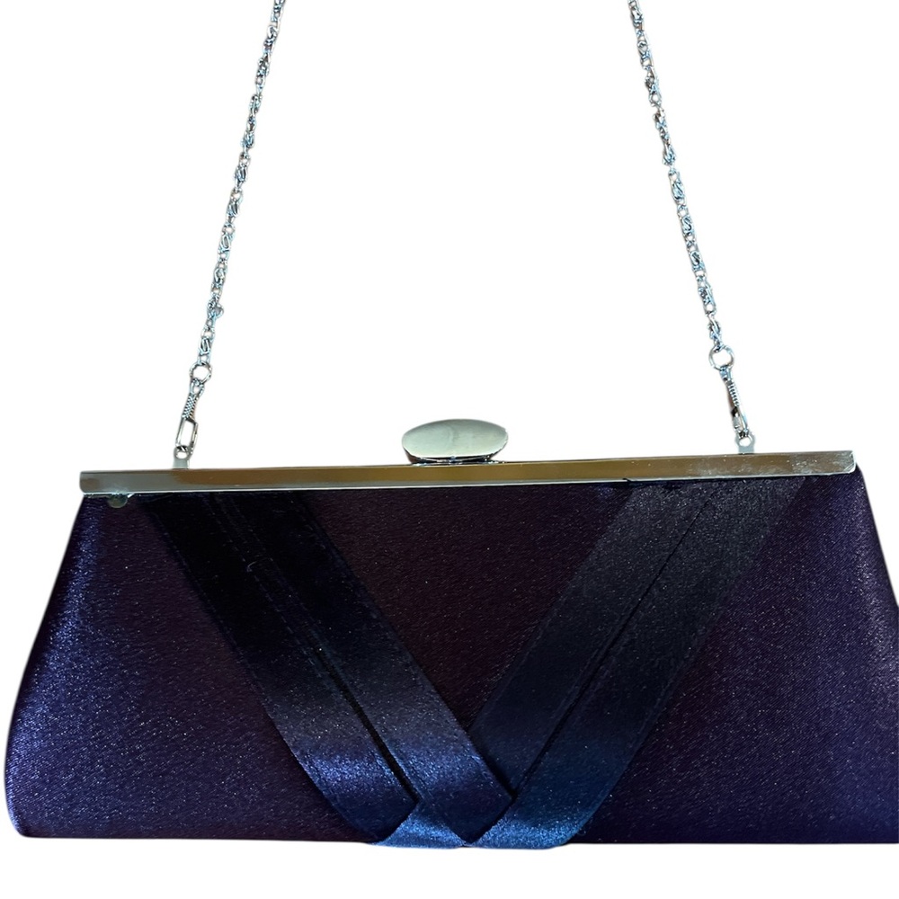Lulu Townsend Purple & Silver Clutch w/rhinestone clasp & Chain Strap 4.5”x9.5”